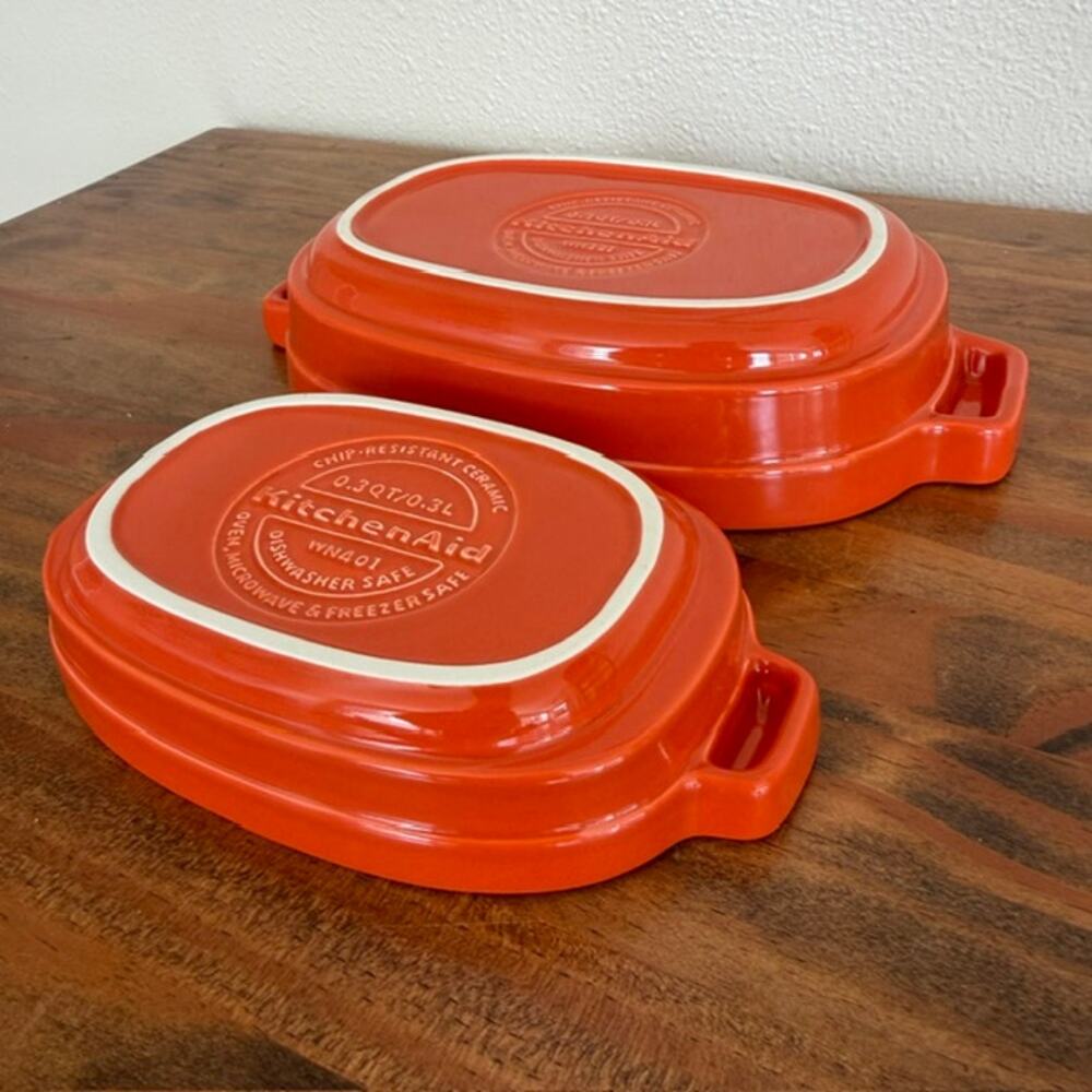 KitchenAid Orange .7qt and .3qt Chip-Resistant Ceramic Casserole Dishes - Picture 6 of 8